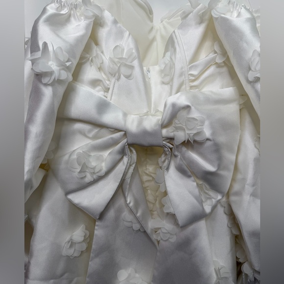 NEW‎ ASOS Luxe white balloon sleeved dress with 3-D flowers and bow detail sz 10 - Picture 8 of 14